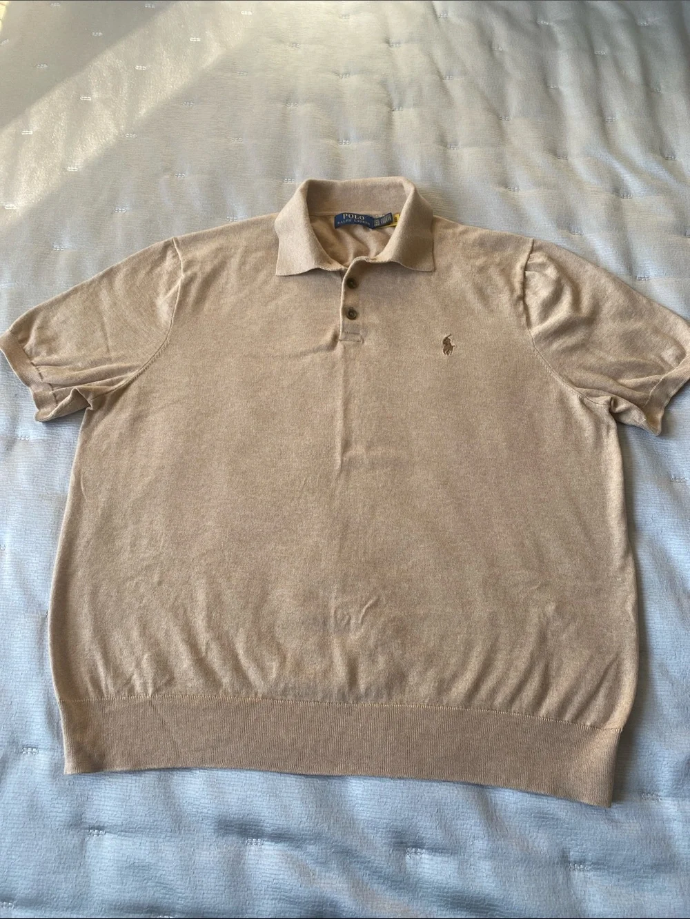 Polo by Ralph Lauren Tan Short-Sleeve Polo Sweater